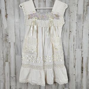 Handmade Floral Lace Cotton Dress Ivory Size 6
